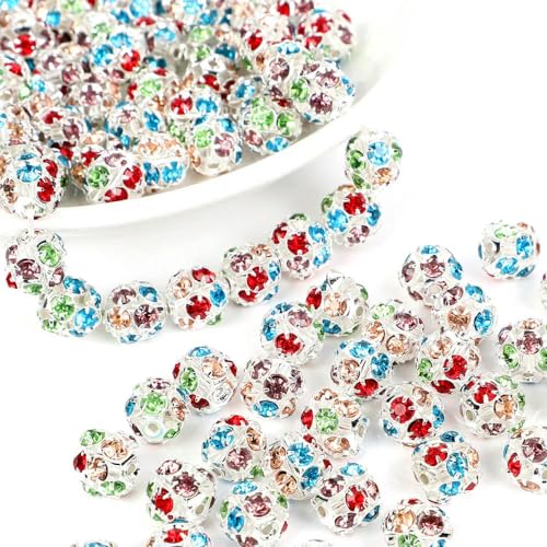 100 Stück 6/8 mm Abstandsperlen aus runden Strass-Kristallkugeln in gemischten Farben zur Schmuckherstellung für DIY-Armbänder von HOCEDO