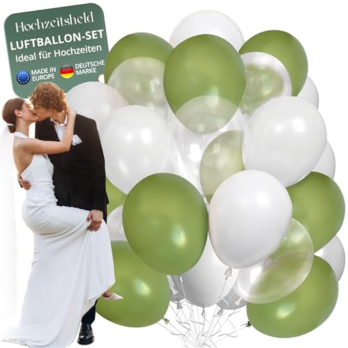 Hochzeitsheld® Luftballons Hochzeit Grün 50 Stück - 100% Made in EU aus biologisch abbaubaren Kautschuklatex - Helium Ballons Hochzeit, Luftballon Hochzeit, Hochzeit Luftballons, Hochzeitsballons von HOCHZEITSHELD