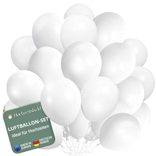 Hochzeitsheld® Weiße Luftballons Hochzeit 100 Stück - 100% Made in EU aus biologisch abbaubaren Kautschuklatex - Helium Ballons Hochzeit, Luftballon Hochzeit, Hochzeit Luftballons, Hochzeitsballons von HOCHZEITSHELD