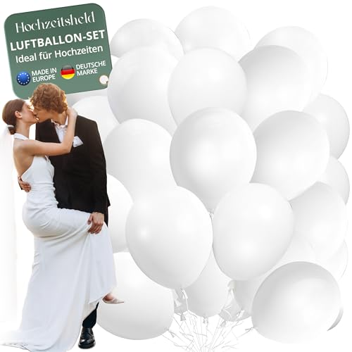 Hochzeitsheld® Luftballons Hochzeit Weiß - 100% Made in EU aus biologisch abbaubaren Kautschuklatex - Helium Ballons Hochzeit, Luftballon Hochzeit, Hochzeit Luftballons, Hochzeitsballons von HOCHZEITSHELD