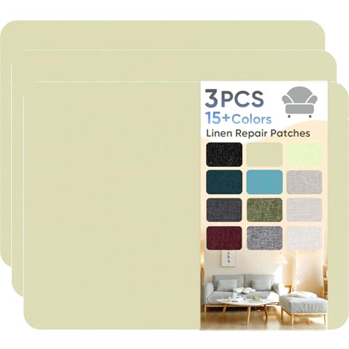 Flicken Selbstklebend Stoff, Leinen Reparatur Patches, Stoffe Reparatur, 20 x 28 cm Leinenstoff Patches Selbstklebend für Sofa, Bürostuhl, Autositze, Kopfteile, Vorhang - Beige 2.0 (3 Stück) von HOCOXW