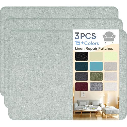 Flicken Selbstklebend Stoff, Leinen Reparatur Patches, Stoffe Reparatur, 20 x 28 cm Leinenstoff Patches Selbstklebend für Sofa, Bürostuhl, Autositze, Kopfteile, Vorhang - Beige Grau (3 Stück) von HOCOXW