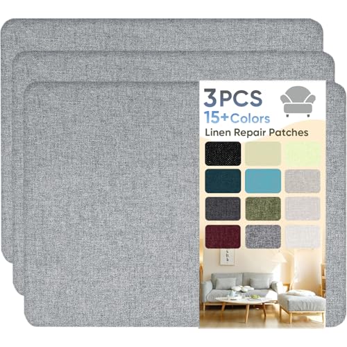 Flicken Selbstklebend Stoff, Leinen Reparatur Patches, Stoffe Reparatur, 20 x 28 cm Leinenstoff Patches Selbstklebend für Sofa, Bürostuhl, Autositze, Kopfteile, Vorhang - Blau Grau (3 Stück) von HOCOXW