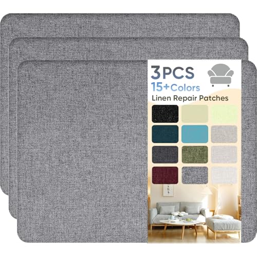 Flicken Selbstklebend Stoff, Leinen Reparatur Patches, Stoffe Reparatur, 20 x 28 cm Leinenstoff Patches Selbstklebend für Sofa, Bürostuhl, Autositze, Kopfteile, Vorhang - Dunkel Grau (3 Stück) von HOCOXW