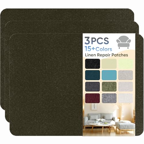 Flicken Selbstklebend Stoff, Leinen Reparatur Patches, Stoffe Reparatur, 20 x 28 cm Leinenstoff Patches Selbstklebend für Sofa, Bürostuhl, Autositze, Kopfteile, Vorhang - Kaffee (3 Stück) von HOCOXW