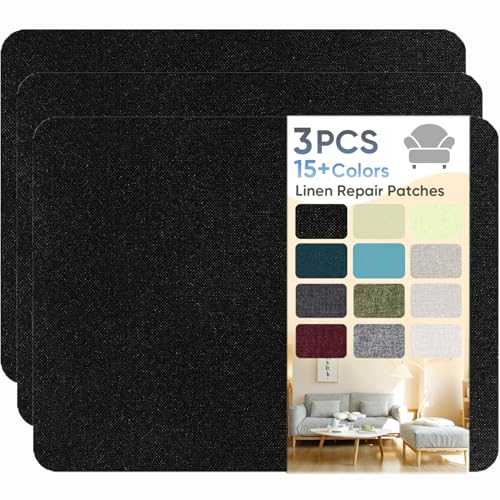 Flicken Selbstklebend Stoff, Leinen Reparatur Patches, Stoffe Reparatur, 20 x 28 cm Leinenstoff Patches Selbstklebend für Sofa, Bürostuhl, Autositze, Kopfteile, Vorhang - Schwarz (3 Stück) von HOCOXW