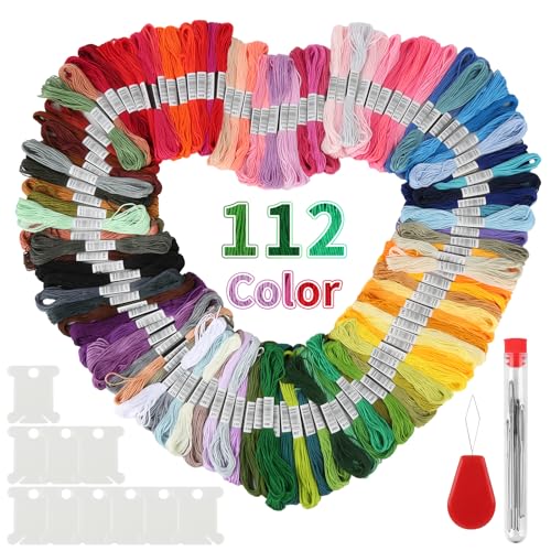 112 Farben Stickgarn Set, Stickgarn Embroidery Floss, je 8 Meter 6 Fädig, Embroidery Thread Stickgarn Baumwolle, Stickgarn Set für Stickerei Basteln Stricken Armbandfaden Nähgarn von HOCUCHELAND