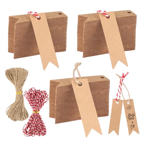 300 Stück Geschenkanhänger Kraftpapier, Kraftpapier Anhänger Etiketten mit 2 Bündel 10m Jute Schnur, Beschriften Papieranhänger Geschenk Anhänger für Hochzeit Geburtstag Handmade Label, 7 x 2cm von HOCUCHELAND