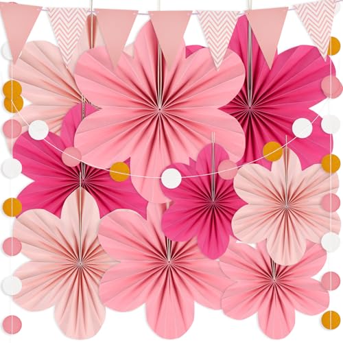 9 Stück Papierblumen zum Aufhängen, Papierfächer Papierblumen Deko mit 2 Stück Zugfahnen, Blumen zum Basteln Gartenparty Deko, Blumen Papier Party Deko für Hochzeit, Geburtstag, Babyshower Backdrop von HOCUCHELAND