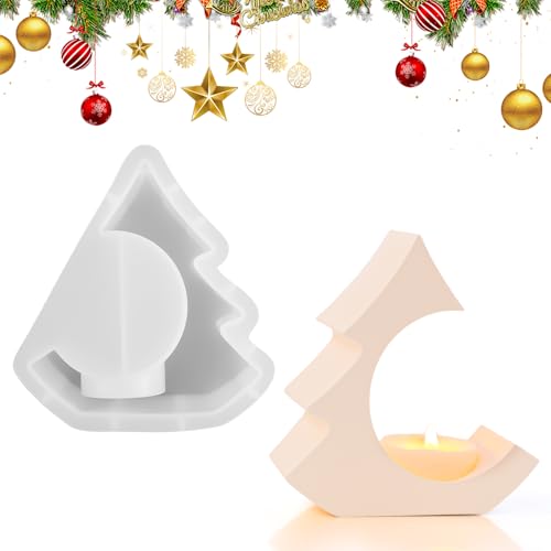 Silikonformen Gießformen Weihnachten, Silikonform Kerzenhalter Wiederverwendbar, 3D Giessformen Weihnachtsbaum, Silikonform Gießform für die Herstellung Weihnachten Aroma-Kerze Kerzenständer von HOCUCHELAND