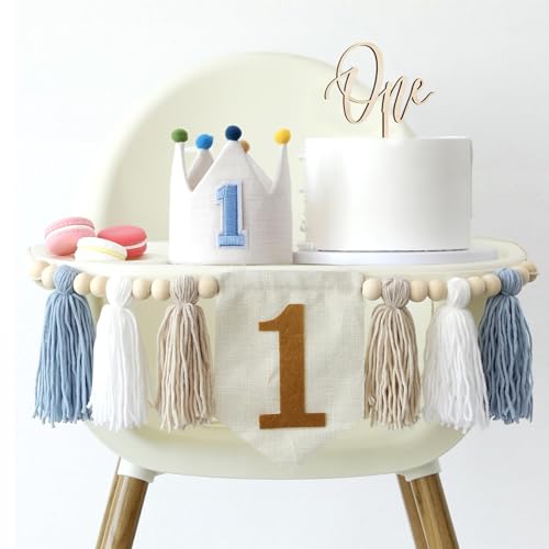 Baby Boy First Birthday Party Decorations Blue High Chair Banner 1st Birthday Crown Cake Topper 1st Birthday Decor von HODIHIWI