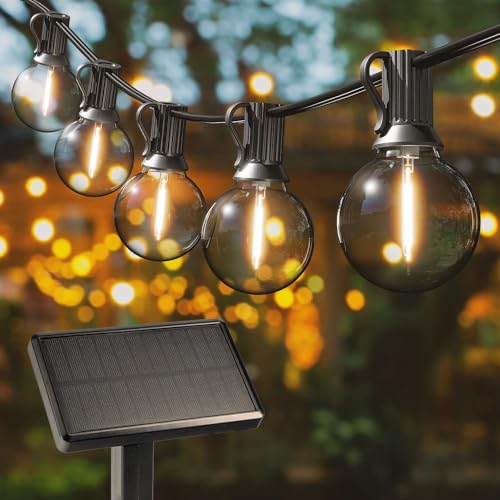 HOFTRONIC - Solar Lichterkette außen 5 Meter - 10 Glühbirne - 4 Lichtmodi - 2700K warmweißes Licht - Dämmerungsschalter - 10 Watt 300 Lumen - IP44 wasserdicht - Seperates Solar Panel von HOFTRONIC