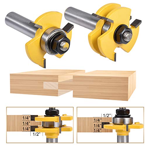 HOHXEN 2 Stück/Satz Nut- und Federfräser-Set 1/4 "Zahnbreite 1/2" Schaft 3 Zähne T-förmiger Holzfräser Bodenbelag Holzbearbeitungswerkzeuge von HOHXEN