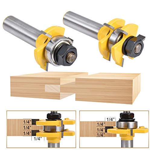 HOHXEN 2 Stück/Satz Nut- und Federfräser-Set 1/4 "Zahnbreite 1/2" Schaft 3 Zähne T-förmiger Holzfräser Bodenbelag Holzbearbeitungswerkzeuge von HOHXEN