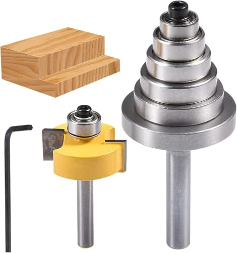 HOHXEN Rabbet Router Bit mit 6 verstellbaren Lagern, Fräser für die Holzbearbeitung und Heimwerkerwerkzeuge, Schaftdurchmesser: 6,35 mm (1/4 Zoll) von HOHXEN