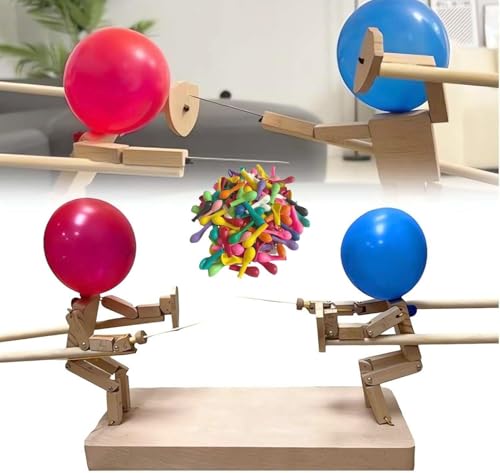 HOIDOKLY 2-Spieler-Ballon-Bambus-Mann-Kampfspiel, 2024 Neues Ballonspiel, handgefertigtes Holzzaunpuppen-Set für spannende Ballonschlachten, schnelles Partyspiel für Kinder und Erwachsene (mit 200 von HOIDOKLY