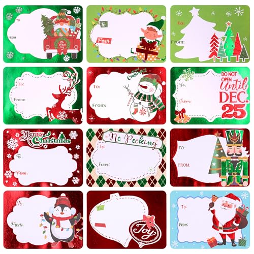 Groß Aufkleber Etiketten Weihnachten-96 Stück Weihnachtsaufkleber zum Beschriften für Geschenke, Selbstklebende Weihnachtsetiketten, Namensschilder Geschenkeaufkleber Sticker Weihnachte(12 Stil) von HOIIOH