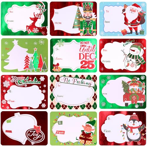 Groß Aufkleber Etiketten Weihnachten-96 Stück Weihnachtsaufkleber zum Beschriften für Geschenke, Selbstklebende Weihnachtsetiketten, Namensschilder Geschenkeaufkleber Sticker Weihnachte(12 Stil) von HOIIOH