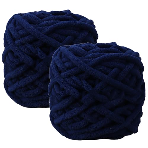 HOIRIX Deckengarn, grobes Chenille-Garn, 100 g, flauschiges Plüschgarn, dickes Garn zum Häkeln, Stricken, Basteln (Marineblau, 2 Stück) von HOIRIX