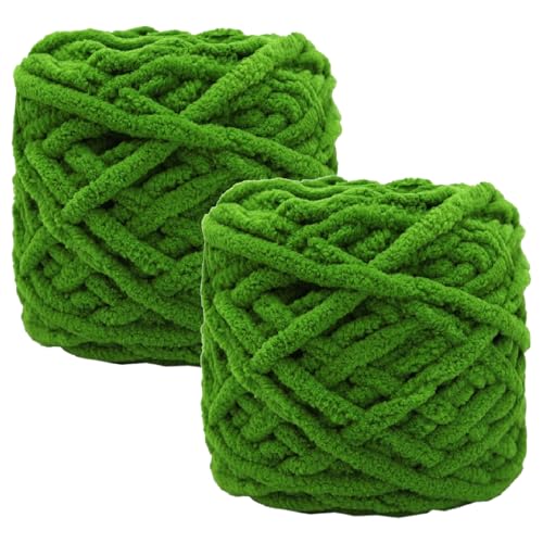 HOIRIX Deckengarn, grobes Chenille-Garn, 100 g, flauschiges Plüschgarn, dickes Garn zum Häkeln, Stricken, Basteln (grün, 2 Stück) von HOIRIX