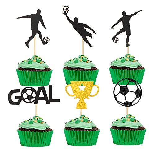 HOKPA Fußball-Cupcake-Topper, 24 Stück Fußball-Cupcake-Topper, Fußball-Party-Picker, Sport-Cupcake-Picker für Sport-Motto-Partyzubehör 2022 Weltmeisterschaft, Cupcake-Dekoration von HOKPA