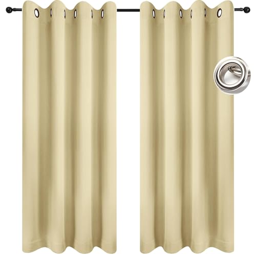 HOKXUAN Gardinen Blickdichte 140 x 150 cm Thermo Vorhang Kälteschutz Blackout Wärmeisolierend Thermovorhang 2Er Set für Wohnzimmer Kinderzimmer, Beige von HOKXUAN