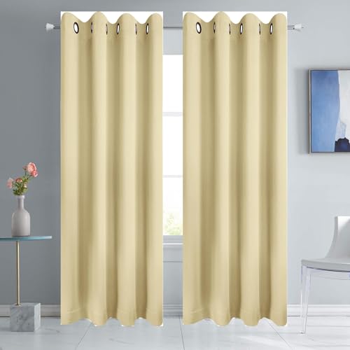 HOKXUAN Gardinen Blickdichte 170 x 240 cm Thermo Vorhang Kälteschutz Blackout Verdunkelung Fenstervorhang 2Er Set für Wohnzimmer Kinderzimmer, Beige von HOKXUAN