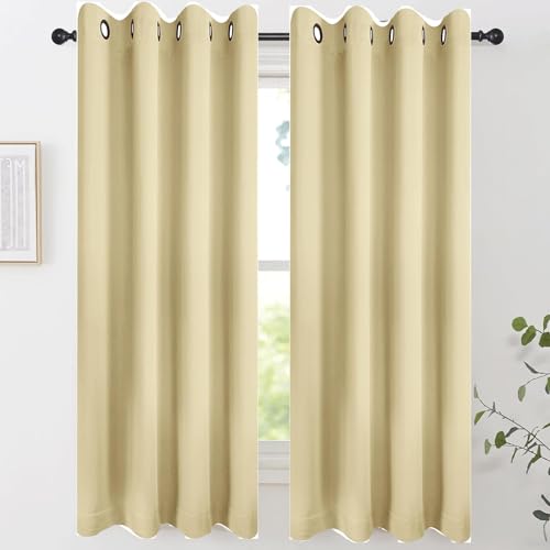 HOKXUAN Gardinen Blickdichte 190 x 230 cm Thermo Vorhang Kälteschutz Blackout Lichtundurchlässige Vorhang 2Er Set für Wohnzimmer Kinderzimmer, Beige von HOKXUAN