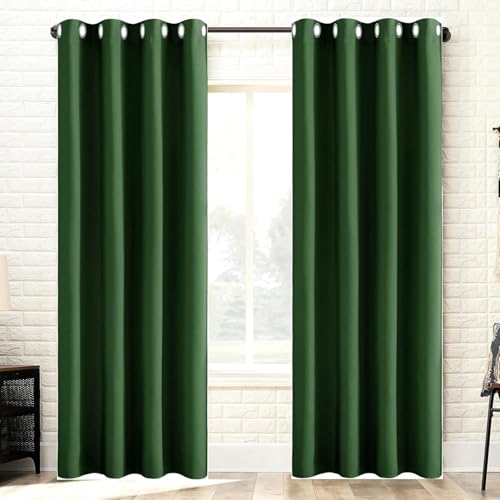 HOKXUAN Gardinen Blickdichte 210 x 140 cm Thermo Vorhang Kälteschutz Blackout Blackout Curtains for Bedroom 2Er Set für Wohnzimmer Kinderzimmer, Dunkelgrün von HOKXUAN