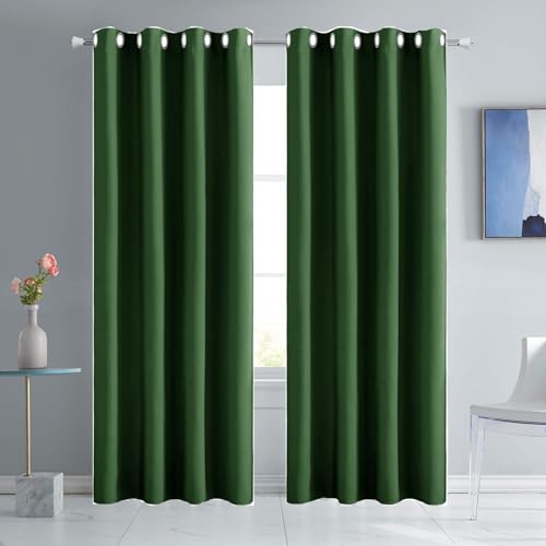 HOKXUAN Thermovorhang mit Ösen 65 x 120 cm Dicker Stoff Thermovorhänge Gegen Kälte Blackout Curtain Wohnzimmer Gardinen 2Er Set für Wohnzimmer Kinderzimmer, Dunkelgrün von HOKXUAN