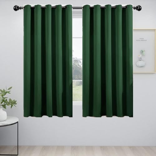 HOKXUAN Verdunklungsvorhänge 2Er Set 50 x 115 cm Dicke Thermogardine Kälteschutz Warm Blackout Curtains for Bedroom 2Er Set für Wohnzimmer Kinderzimmer, Dunkelgrün von HOKXUAN