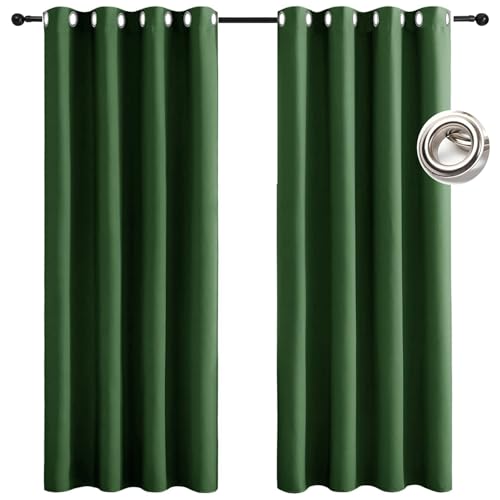 HOKXUAN Verdunklungsvorhänge 80 x 240 cm Dicker Stoff Thermovorhänge Gegen Kälte Vorhang Thermogardinen Outdoor Vorhänge 2Er Set für Wohnzimmer Kinderzimmer, Dunkelgrün von HOKXUAN