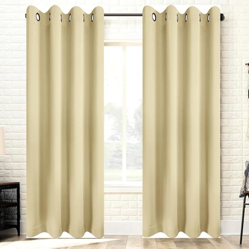 HOKXUAN Vorhang Verdunkelung Ösen 180 x 85 cm Dicker Stoff Thermovorhänge Gegen Kälte 2Er Set Gardinen Vorhang Modern Blackout Curtain 2Er Set für Wohnzimmer Kinderzimmer, Beige von HOKXUAN