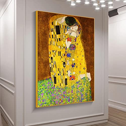 Der Kuss von Gustav Klimt, Ölgemälde, Druck auf Leinwand, Kunstposter und Drucke, berühmte Kunst-Leinwandbilder für das Wohnzimmer, 80 x 130 cm, ungerahmt von HOLEILUCK