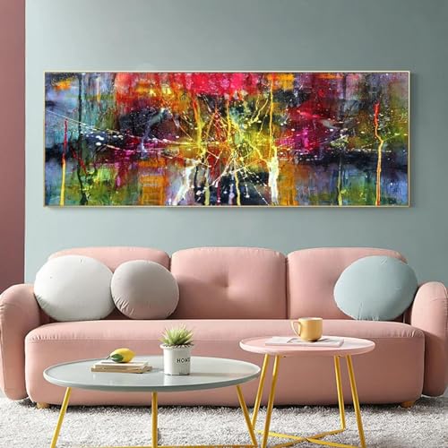 Kunstdruck auf Leinwand, bunt, abstrakt, großes Format, moderne Kunst, Gemälde auf Leinwand, Bild für Wohnzimmer, Heimdekoration, 60 x 180 cm, ungerahmt von HOLEILUCK