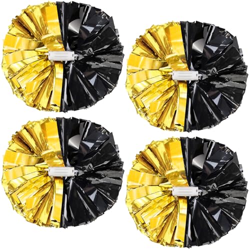 HOLENGS Cheerleader-Pompons, Cheerleader-Pompons für Kinder und Erwachsene, Cheerleader-Pompons für Schule, Sport, Spiele, Tanzparty, 30,5 cm, Schwarz + Gold, 4 Stück von HOLENGS