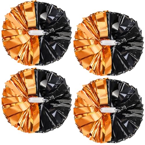 HOLENGS Cheerleader-Pompons, Cheerleader-Pompons für Kinder und Erwachsene, Cheerleader-Pompons für Schule, Sport, Spiele, Tanzparty, 30,5 cm, Schwarz + Orange, 4 Stück von HOLENGS