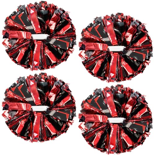 HOLENGS Cheerleader-Pompons, Cheerleader-Pompons für Kinder und Erwachsene, Cheerleader-Pompons für Schule, Sport, Spiele, Tanzparty, 30,5 cm, Schwarz und Rot, 4 Stück von HOLENGS