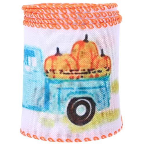 HOLIDYOYO 1 Rolle Herbst-Sackleinenband 2. 5 Zoll Breites Ernteband Mit Kürbismuster Thanksgiving-Bastelband Rustikales Herbst-Ernteband Zum Verpacken Und Herstellen Von Kranzschleifen von HOLIDYOYO