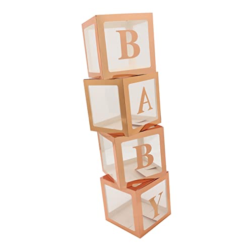 HOLIDYOYO 1 Satz Boxen Ballon-box Babybausteine Gastgeschenke Für Den Babygeburtstag Blockiert Buchstabenboxen Transparente Luftballons Hochzeitsballons Babyparty Rose Gold Papier von HOLIDYOYO