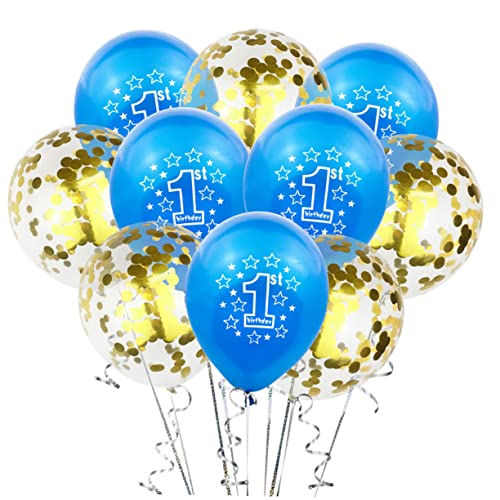 HOLIDYOYO 10er Set Latexballons Für Den 1 Geburtstag Herzballon Und Konfetti Ballons Blaue Zahlenballons + Goldene Konfetti Ballons Party Deko Für Babyfeiern von HOLIDYOYO