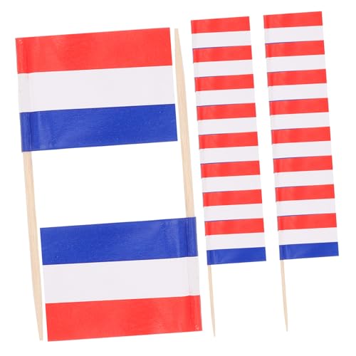 HOLIDYOYO 100St Fahnenzahnstocher Niederlande-Flagge auf Stock Niederländische Partyfrüchte pflücken Dekoration für Geburtstagsfeier Flaggen Picks Dessert-Topper-Dekore Party-Obstpicks Stoff von HOLIDYOYO