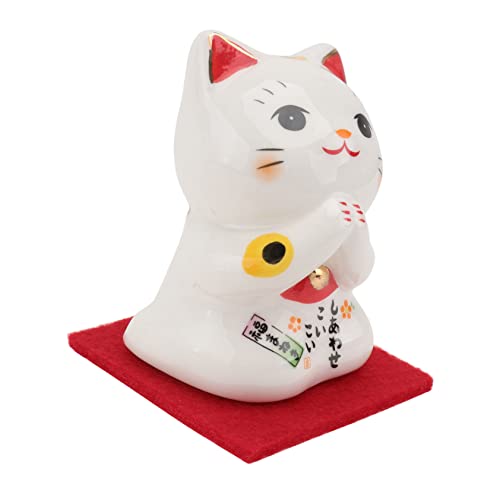 HOLIDYOYO 1Stk Glückliche Katze Statuen für den Katzengarten Auto Chinesische Glückskatze Katzentisch Vermögen die einweihungsparty ablagen catier Desktop- Glückskatze aus Keramik Weiß von HOLIDYOYO