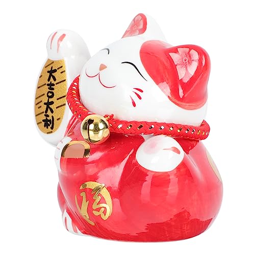 HOLIDYOYO 1Stk glückliche Katzenverzierung Maneki-Figur Maneki Neko Katze winkend Vermögen Katzenschmuck heizlùfter prosp Glückskatzen-Dekor Glückskatze Foto Requisite Keramik rot von HOLIDYOYO