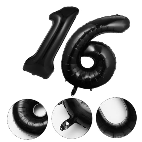 HOLIDYOYO 2 Stück Digitaler Aluminiumfolienballon Zahlenballon Speziell Geformter Ballon Festivalballons Buchstabenballon 16 Jubiläumsballons – Farbige Ballons Digitale Ballons Schwarz von HOLIDYOYO