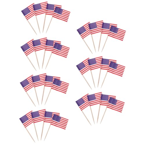 HOLIDYOYO 200st Zahnstocher-kucheneinsatz Mini-stick-cupcake-topper Kuchendekor Zum Unabhängigkeitstag Kuchendeckel Mit Amerikanischer Flagge Amerikanischer Mini-cupcake-stick Hölzern von HOLIDYOYO