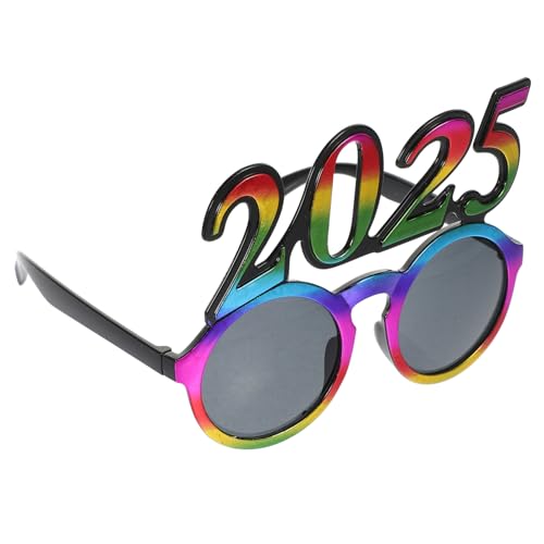 HOLIDYOYO 2025-Brille 2025-Abschlussbrille Neujahrs-Sonnenbrille Glitzer Runde Zahlenbrille Lustige Sonnenbrille Halloween-Abschlussfeier 2025 -Requisiten Mehrfarbig von HOLIDYOYO