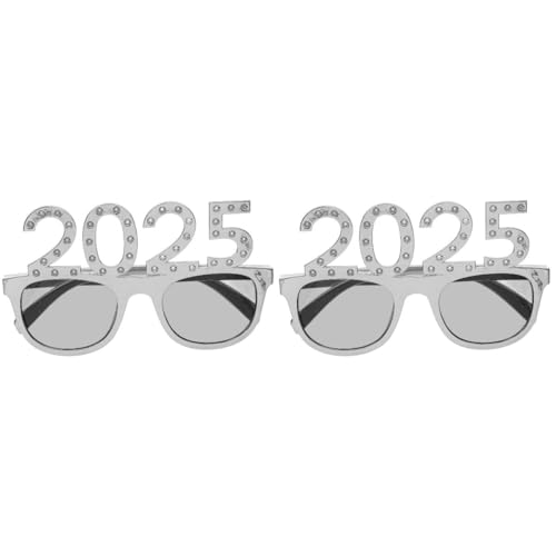 HOLIDYOYO 2025 Glitzer-Brillen 2 Stück 2025 Neujahrsbrille Kristallzahl Lustige Sonnenbrille Frohes Neues Jahr Abschlussbrille Abschlussbrille 2025 Party- -Requisiten Silber von HOLIDYOYO
