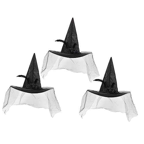 HOLIDYOYO 3st Abschlussballkleid Halloween-partyhut Halloween-party-hexenmütze Hexenhut Zaubererhut Aus Wolle Halloweenkostüm Halloween-kostümzubehör Hexenhut Stirnbänder Netz Black von HOLIDYOYO