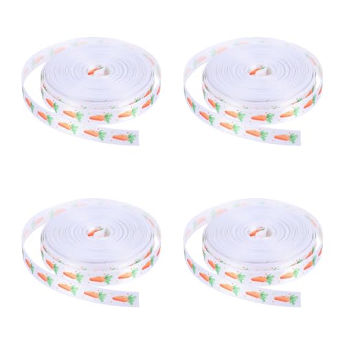 HOLIDYOYO 4 Rolls Osterband Ostereistkar -Karotten -Tulpen Ribbon Süße Pastellfederfarbe Für Handwerk Kranz Verpackung Osterkorbendekoration von HOLIDYOYO